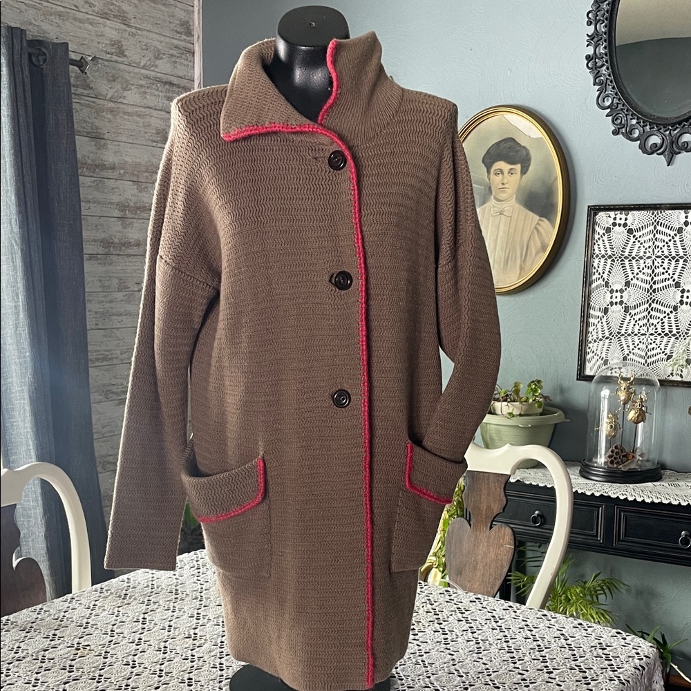 Marc Jacobs Brown Coat with Pink Trim